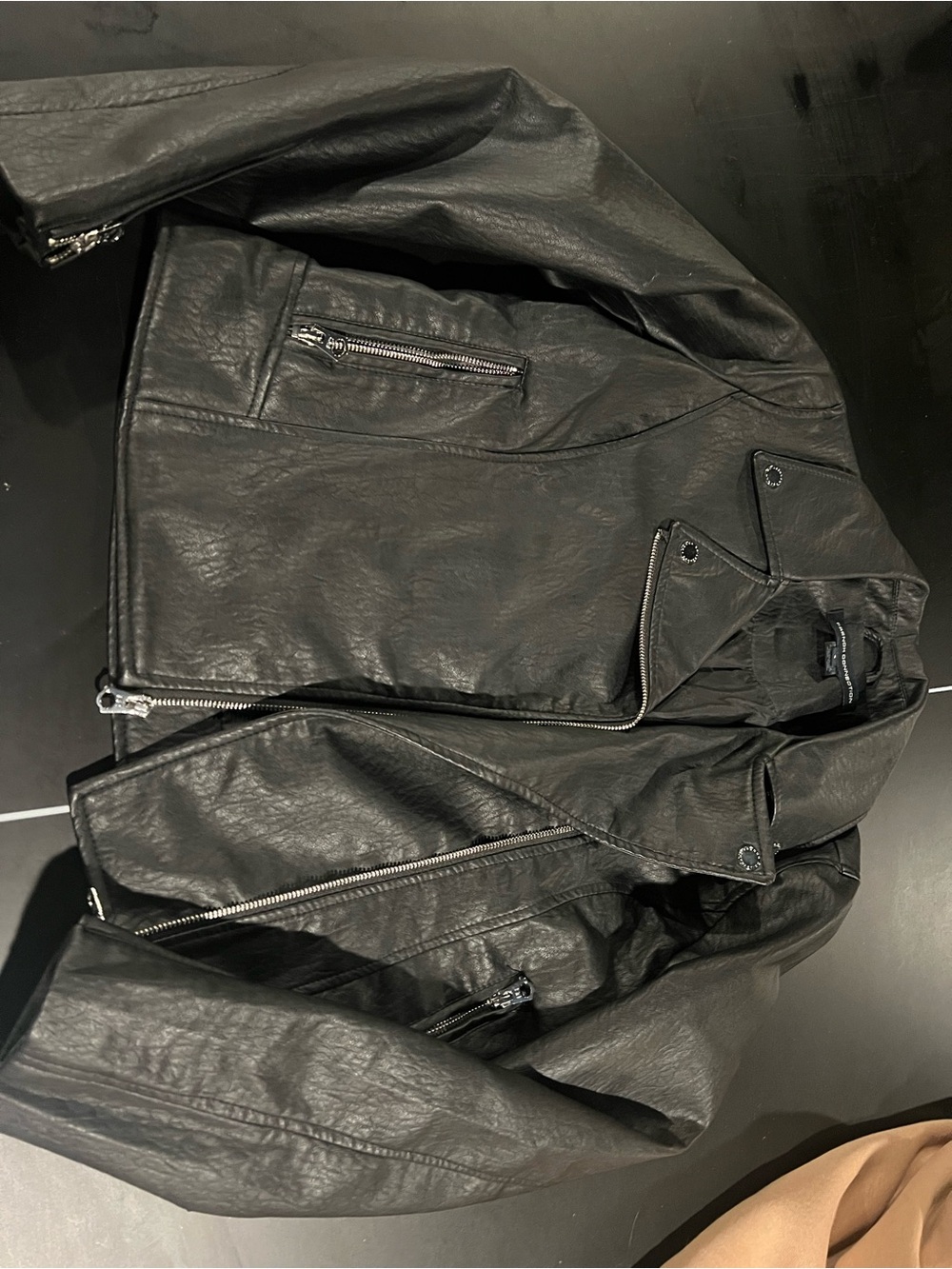 French Connection Black Faux Leather Bomber Jacket